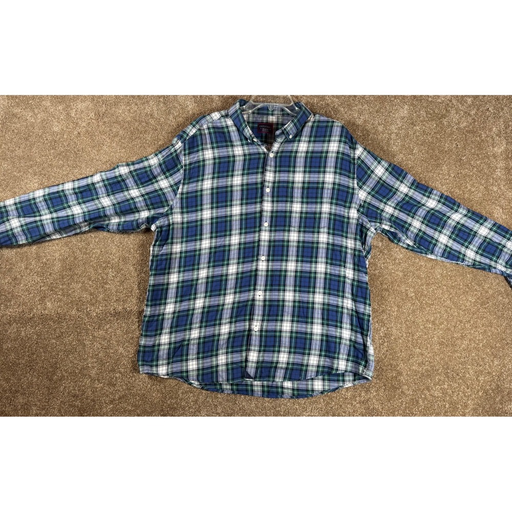 UNTUCKit Mens XXL Plaid Flannel Button Down‎ Shirt Blue Green Long Sleeve